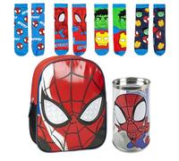 Lucky Boxer Mochila Infantil de Spiderman Azul 25x20x29 cm Asas Acolchadas + Pack de 4 Calcetines infantiles diseño Spidey Talla 23-26