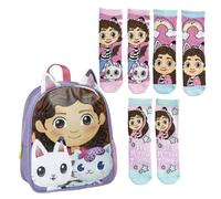 Mochila Infantil Escolar Gabby´S Dollhouse Lila, Pequeña + Pack de 3 Calcetines infantiles diseño Gabby's Dollhouse Talla 27-30