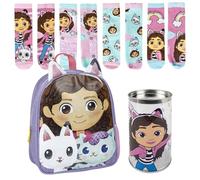 Lucky Boxer Mochila Infantil Escolar Gabby´S Dollhouse Lila, Pequeña + Pack de 4 Calcetines infantiles diseño Gabby's Dollhouse Talla 23-26