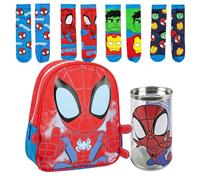 Lucky Boxer Mochila Infantil Escolar Spidey, Unisex niños, Rojo + Pack de 4 Calcetines infantiles diseño Spidey Talla 27-30