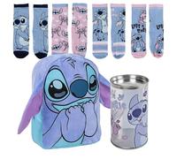 Lucky Boxer Mochila Infantil Personaje Stitch, Unisex niños, Azul, Pequeña + Pack de 4 Calcetines infantiles diseño Stitch Talla 35-38