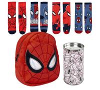 Lucky Boxer Spiderman Mochila Pequeña Infantil de Spiderman-Licencia Oficial Marvel, Unisex niños + Pack de 4 Calcetines infantiles diseño Spiderman Talla 31-34 Niños (Pack de 1)