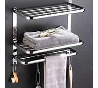 LUCKY-BOYY Toallero De Acero Inoxidable, Estante De Toallas Montado En Pared, Toalleros Repisa con Barra Y 5 Ganchos para Baño, Cromado Silver 50cm