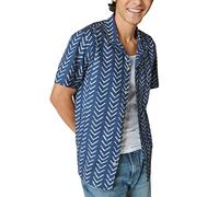 Lucky Brand Men's Printed Short Sleeve Camp Collar Shirt Camisa Manga Corta con Cuello de Campamento para Hombre, Estampado índigo, XL para Mujer