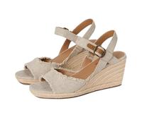 Lucky Brand Women's Mindra Wedge Sandal, Natural/Platino, 6.5 Wide