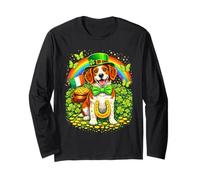Lucky Brittany St Patrick’s Day Rainbow Shamrock Dog Lover Manga Larga
