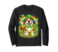 Lucky Bulldog St Patrick’s Day Rainbow Shamrock Dog Lover Manga Larga