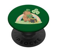 Lucky Capybara Holding Clover Irish Rainbow Día de San Patricio PopSockets PopGrip Adhesivo