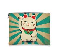 Lucky Cat - Bolsa de maquillaje retro japonesa Maneki Neko para mujer, bolsa de viaje portátil de lona pequeña con cremallera, regalo de festival, organizador de artículos de aseo para el cuidado de