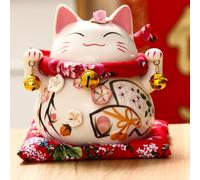 Lucky Cat - Figura decorativa de porcelana con forma de banco de monedas, diseño de gato de la suerte, diseño de maneki Neko chino Feng Shui Lucky Fortune Cat (6 pulgadas, temporada de flores)