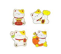 Lucky Cat - Juego de 4 pines esmaltados de Fortune & Happiness Maneki Neko - Alfileres de solapa de aleación para buena suerte, bendición y prosperidad - Regalo ideal de cumpleaños, Año Nuevo y