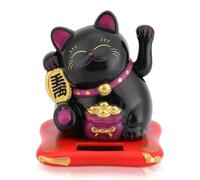 Lucky Cat, Mini Estatua de Gato japonés Maneki Neko con Brazo ondeante Alimentado por energía Solar para la decoración del salpicadero del Coche en casa(Negro)