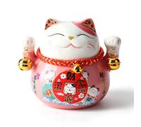 Lucky Cat Piggy Bank, 4.5 Pulgadas Cerámica Maneki Neko Lucky Cat Coin Bank Lindo Trae Suerte Buen Deseo Cerámica Fortune Cat Saving Pot Decoración De Escritorio(Rosa)