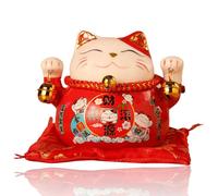 Lucky Cat Piggy Bank, 4.5 Pulgadas Cerámica Maneki Neko Lucky Cat Coin Bank Lindo Trae Suerte Buen Deseo Cerámica Fortune Cat Saving Pot Decoración De Escritorio(Rojo)
