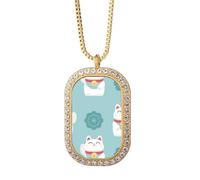 Lucky Cats Totem Japón Collar Colgante Diamante Cristal Dorado Joyería
