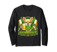 Lucky Chihuahua St Patrick’s Day Green Beer Shamrock Manga Larga