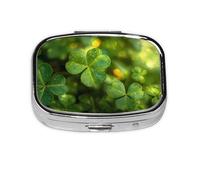 Lucky Clover - Pastillero cuadrado de metal, organizador de medicamentos de viaje, 2 compartimentos, portátil, pequeño estuche de almacenamiento