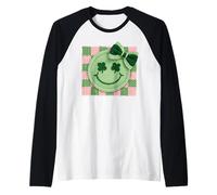 Lucky Clover Smile Face Bow Knit Estética Lindo Arte Positivo Camiseta Manga Raglan