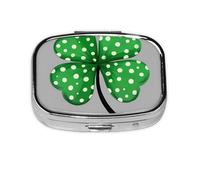 Lucky Clover Spot - Pastillero cuadrado de metal, organizador de medicamentos de viaje, 2 compartimentos, portátil, pequeño estuche de almacenamiento