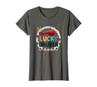 Lucky Dauber Bingos Charm Clover Juego Noche Diversión Camiseta, Mujer, Asfalto, L