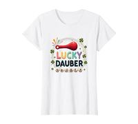 Lucky Dauber Bingos Charm Clover Juego Noche Diversión Camiseta, Mujer, Blanco, L