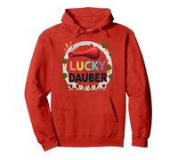 Lucky Dauber Bingos Charm Clover Juego Noche Diversión Sudadera con Capucha, Unisex para Adultos, Rojo, XXL