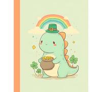 Lucky Dino Notebook: Cute Rainbow Dinosaur Composition Book - Wide Ruled Journal for Kids, Teens & Adults - Fun Kawaii Notebook with Shamrocks, Pot of Gold, and Magical Charm Design