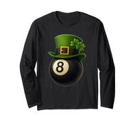 Lucky Eight 8 Ball Shirt with Shamrock and Four Leaf Clover Manga Larga