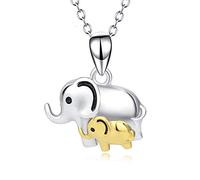 Lucky Elephant Mother And Child Plated 18K Gold Necklace Female S925 Sterling Silver Pendant Jewelry Girls 18 Inches Rolo Chain-Silver-One size