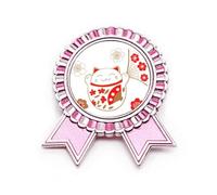 Lucky Fortune - Broche con diseño de gato y flor de Japón, color rosa, Medium, Metal