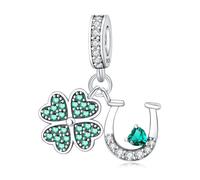 Lucky Four - Charm de herradura de trébol de hojas, accesorio de pulsera de plata de ley 925, collar de pulsera Pandora compatible con, regalo para mujeres
