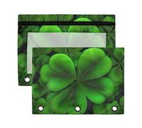 Lucky Four Leaf Clover St - Estuche para lápices de 3 anillos, paquete de 2 unidades, plástico reciclado, transparente, impermeable, con cremallera, accesorios de papelería
