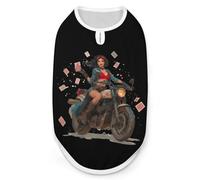 Lucky Girl1 on Motorcycle Poker - Chaleco divertido para perro, sin mangas, camiseta sin mangas para mascotas, camisetas sin mangas para gatos, talla S