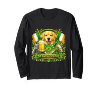 Lucky Golden Retriever St Patrick’s Day Green Beer Shamrock Manga Larga