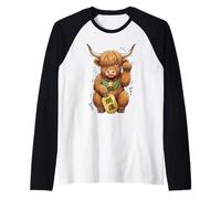 Lucky Highland Cow Maneki Neko Funny Granja de Anime japonés Camiseta Manga Raglan