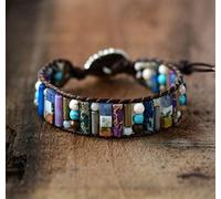 Lucky House Pulsera Chakra Joyería Hecha A Mano Multicolor Color Natural Tubo Cuentas de Cuero Abrigo Pulsera Parejas Pulseras Regalos Creativos (Hebilla de flores)