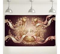 Lucky in Love - Fondo de pared floral, elegante decoración de fiesta dorada y melocotón, fondo romántico para fotografía de interiores y exteriores, para bodas y celebraciones, 71 x 43 pulgadas