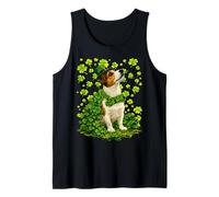 Lucky Jack Russell con tréboles Día de San Patricio Perro Camiseta sin Mangas
