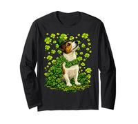 Lucky Jack Russell con tréboles Día de San Patricio Perro Manga Larga