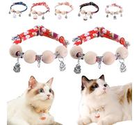 Lucky Kimono Cedar-Bead Pet Collar,Personalized Dog Cat Suit Collar with Fortune Pendant,Kimono Pet Collars with Bell Print,Comfortable Adjustable Suitable for All Types (2PCS B-Red)