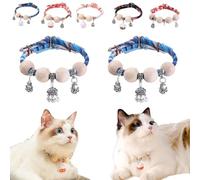 Lucky Kimono Cedar-Bead Pet Collar,Personalized Dog Cat Suit Collar with Fortune Pendant,Kimono Pet Collars with Bell Print,Comfortable Adjustable Suitable for All Types (2PCS B-Blue)