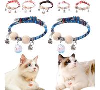 Lucky Kimono Cedar-Bead Pet Collar,Personalized Dog Cat Suit Collar with Fortune Pendant,Kimono Pet Collars with Bell Print,Comfortable Adjustable Suitable for All Types (2PCS A-Blue)