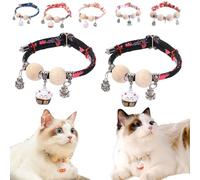 Lucky Kimono Cedar-Bead Pet Collar,Personalized Dog Cat Suit Collar with Fortune Pendant,Kimono Pet Collars with Bell Print,Comfortable Adjustable Suitable for All Types (2PCS A-Black)