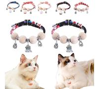 Lucky Kimono Cedar-Bead Pet Collar,Personalized Dog Cat Suit Collar with Fortune Pendant,Kimono Pet Collars with Bell Print,Comfortable Adjustable Suitable for All Types (2PCS B-Black)