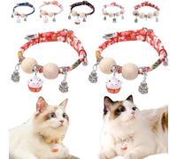 Lucky Kimono Cedar-Bead Pet Collar,Personalized Dog Cat Suit Collar with Fortune Pendant,Kimono Pet Collars with Bell Print,Comfortable Adjustable Suitable for All Types (2PCS A-Red)