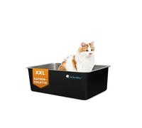 Lucky-Kitty Caja de arena para gatos de acero inoxidable, 60 x 40 x 20 cm, XXL, absolutamente a prueba de fugas, grande, inodora e higiénica (blanco sin capucha)