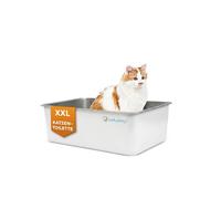 Lucky-Kitty Caja de arena para gatos de acero inoxidable, 60 x 40 x 20 cm, XXL, absolutamente a prueba de fugas, grande, inodora e higiénica (blanco sin capucha)