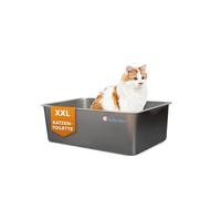 Lucky-Kitty Caja de arena para gatos de acero inoxidable, 60 x 40 x 20 cm, XXL, absolutamente a prueba de fugas, grande, inodora e higiénica (acero inoxidable sin capucha)