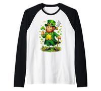 Lucky Leprechaun Shamrock Coins St Patricks Day Irish Camiseta Manga Raglan