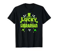 Lucky Librarian Funny San Patricio Bibliotecario Camiseta gráfica económica